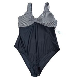 NWT beachsissi  Black And White Stripe One Piece Swimsuit Cutout Back Size L